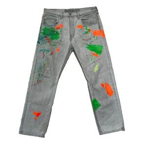 Levi’s SilverTab Straight Gray Jeans Men’s 34x31 USA Neon Paint Splatter 2021